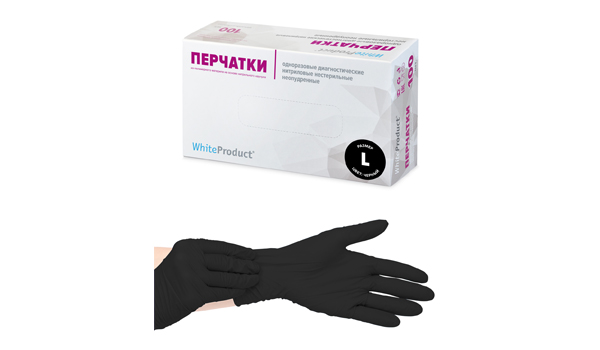 Перчатки медицинские WHITE PRODUCT черные, размер L