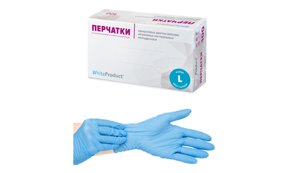 Перчатки медицинские WHITE PRODUCT голубые, размер L