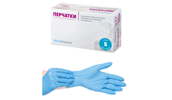 Перчатки медицинские WHITE PRODUCT голубые, размер S