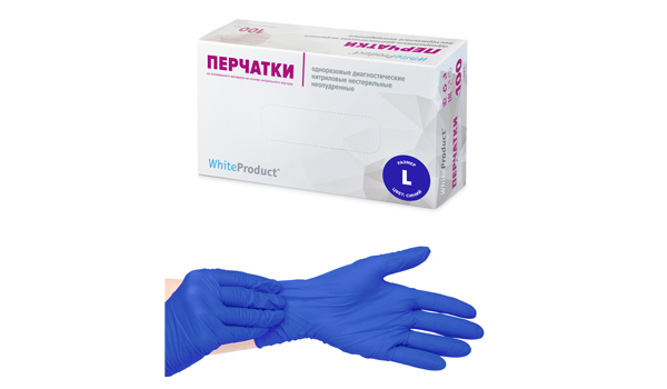 Перчатки медицинские WHITE PRODUCT синие, размер L