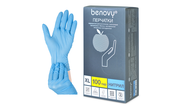Перчатки медицинские BENOVY голубые, размер XL