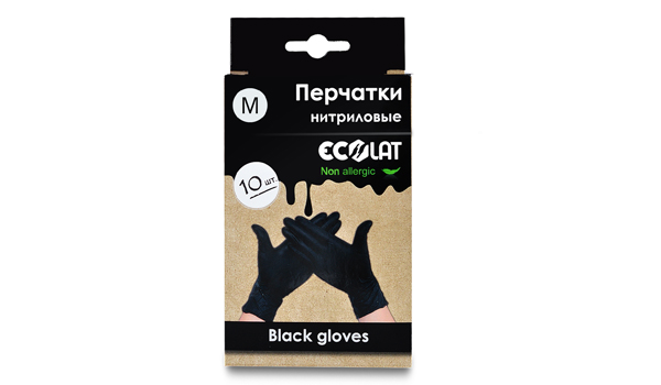 Перчатки медицинские EcoLat черные, размер M