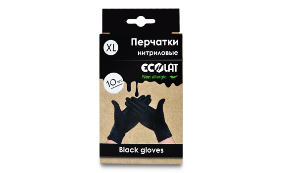 Перчатки медицинские EcoLat черные, размер XL