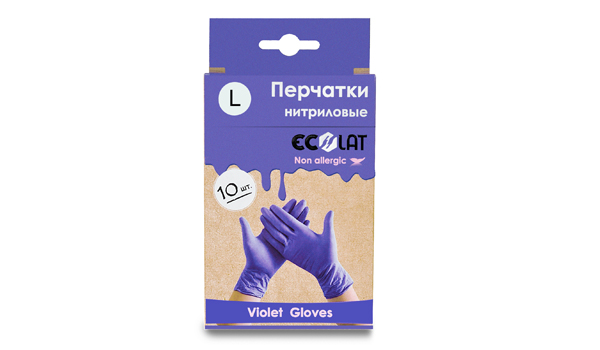 Перчатки медицинские EcoLat сиреневые, размер L