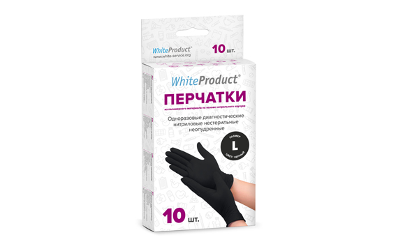 Перчатки медицинские WHITE PRODUCT размер L, черные
