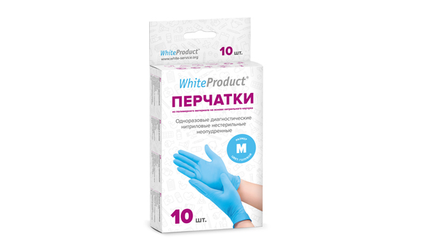 Перчатки медицинские WHITE PRODUCT размер M, голубые
