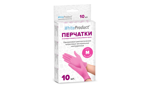 Перчатки медицинские WHITE PRODUCT размер M, розовые