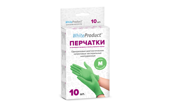 Перчатки медицинские WHITE PRODUCT размер M, зеленые